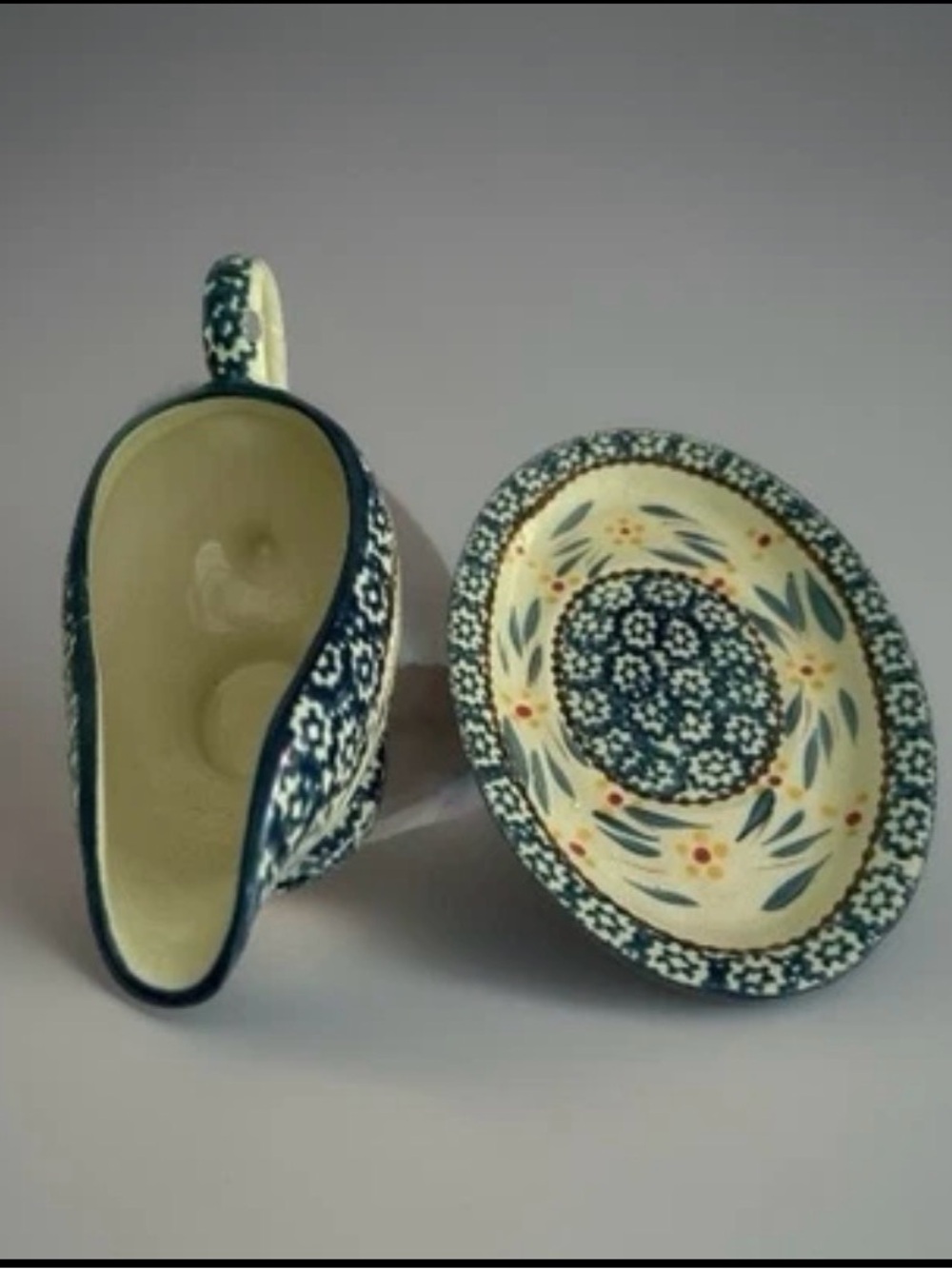 Temptations Old World Blue/Cream  Ceramic 9oz Gravy Boat with  Underplate Set - Picture 3 of 5